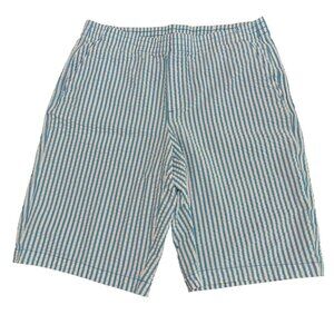 LANDS END Seersucker Striped Bermuda Shorts NWOT Aqua and White Mid Rise Size 14